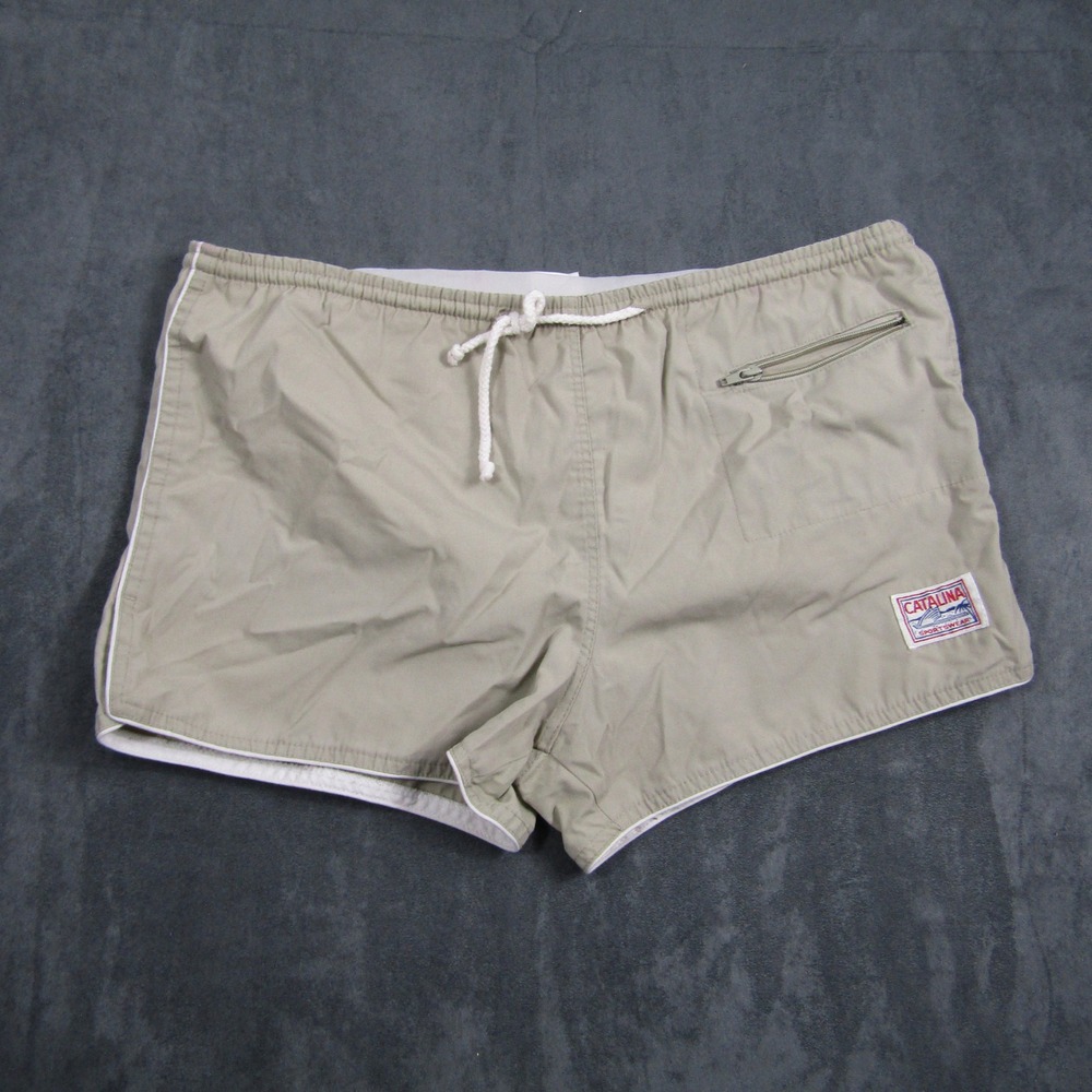 Catalina Swim Trunks Mens 36 Tan Vintage Retro Zip Pocket Board Shorts